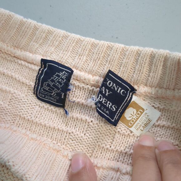 Vintage 90s Peconic Bay Traders Sweater Large Made in USA Beige Cotton fisherman - Picture 5 of 5